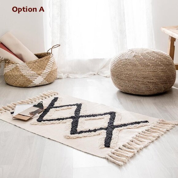 Nordic Boho Geometric Tufted Rug – Ivory & Black - 24” x 36” - Picture 1 of 8